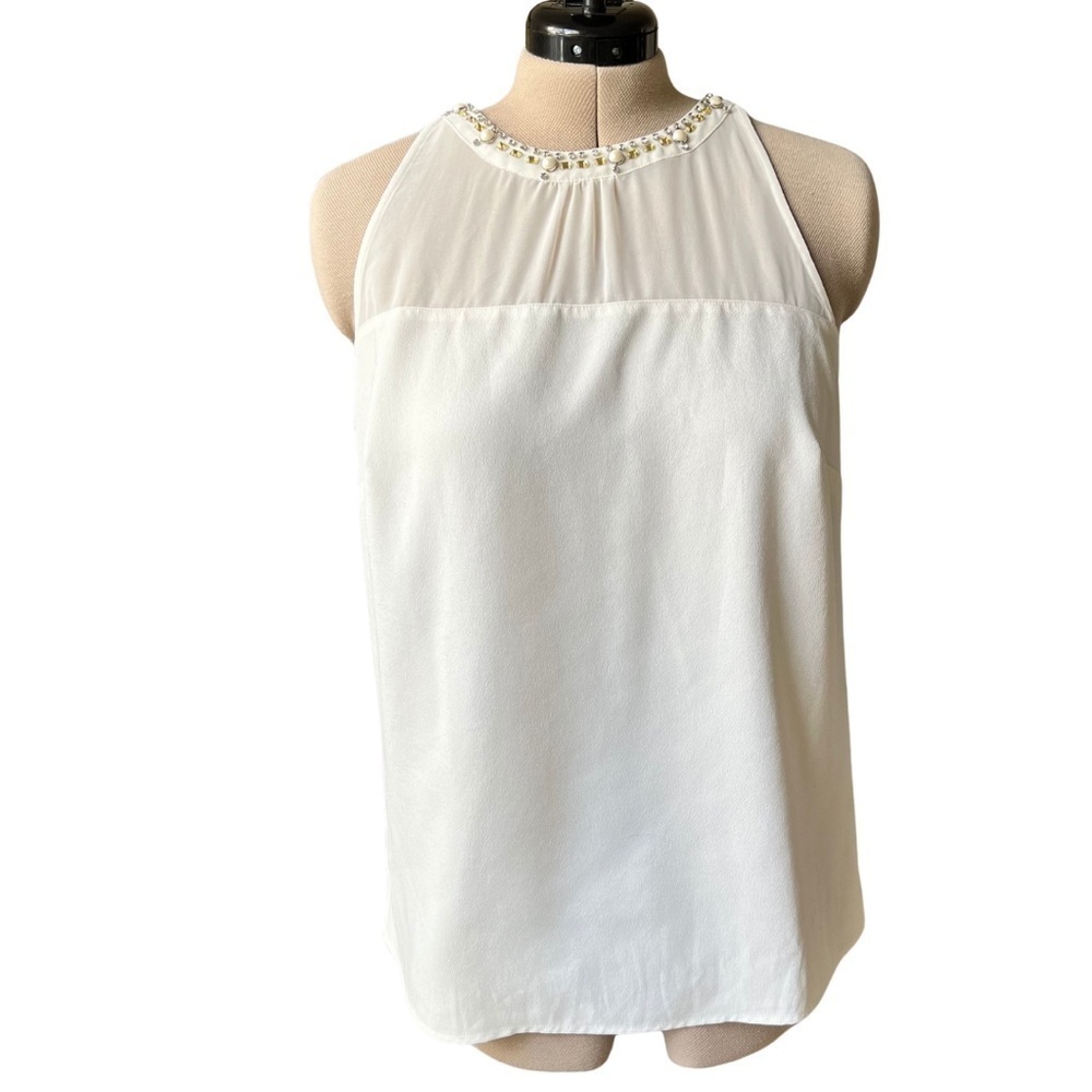 Ann Taylor [Size 14] Sheer Cream Sleeveless Top with Rhinestones - Picture 10 of 11